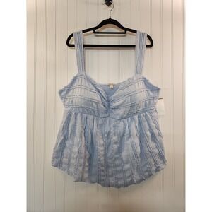 NEW Derek Heart Blue Lace Trim Babydoll Tank Top Size 2XL Whimsical Flowy Boho